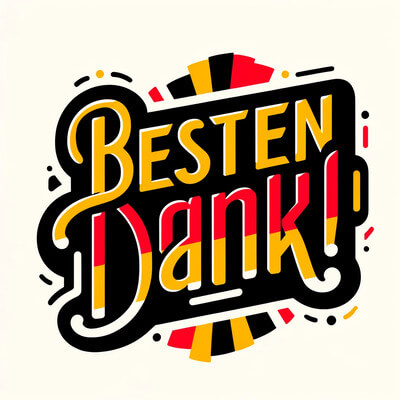 Colorful 'Besten Dank' typography with German flag-inspired design showcasing a way to say thank you in German.