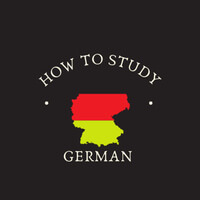 Logo of How to Study German with a map outline and German flag colors