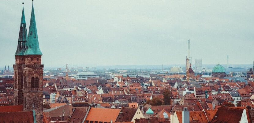 A scenic view of a German city illustrating the cultural context of German word order.