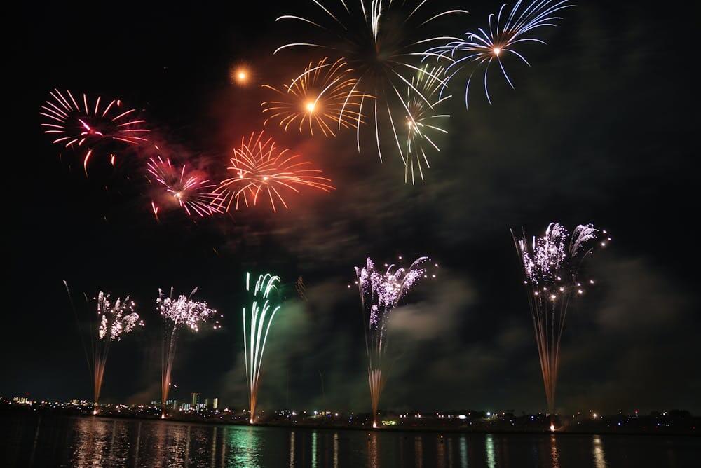 Festive fireworks lighting up the night sky – German holiday & celebration vocabulary.